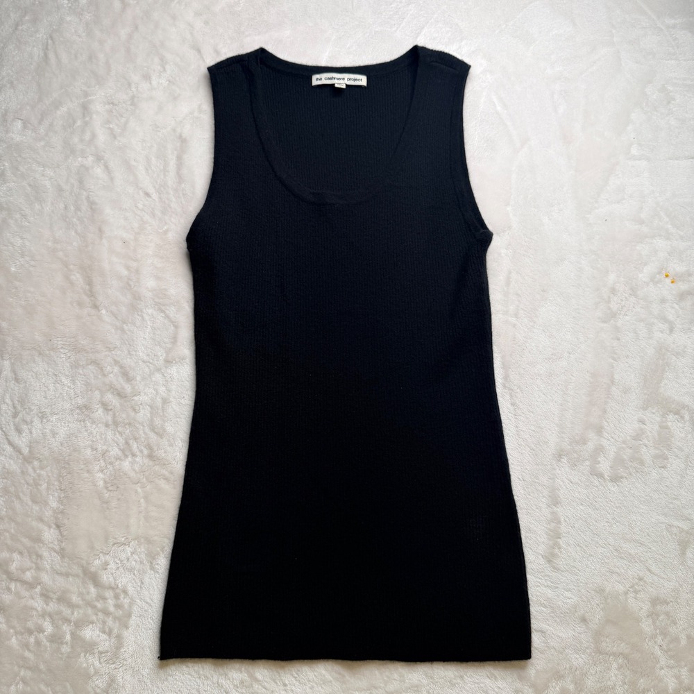 The Cashmere Project Tank Top Womens Medium Black Ribbed Knit quiet Luxury,Chic